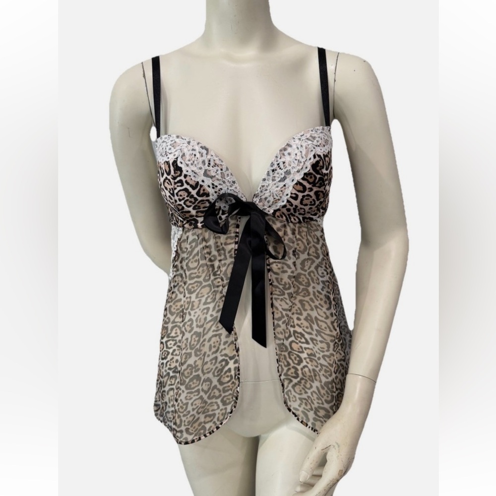 Victoria’s Secret Babydoll Cheetah Leopard Mesh Lace Slip Padded Up 36D